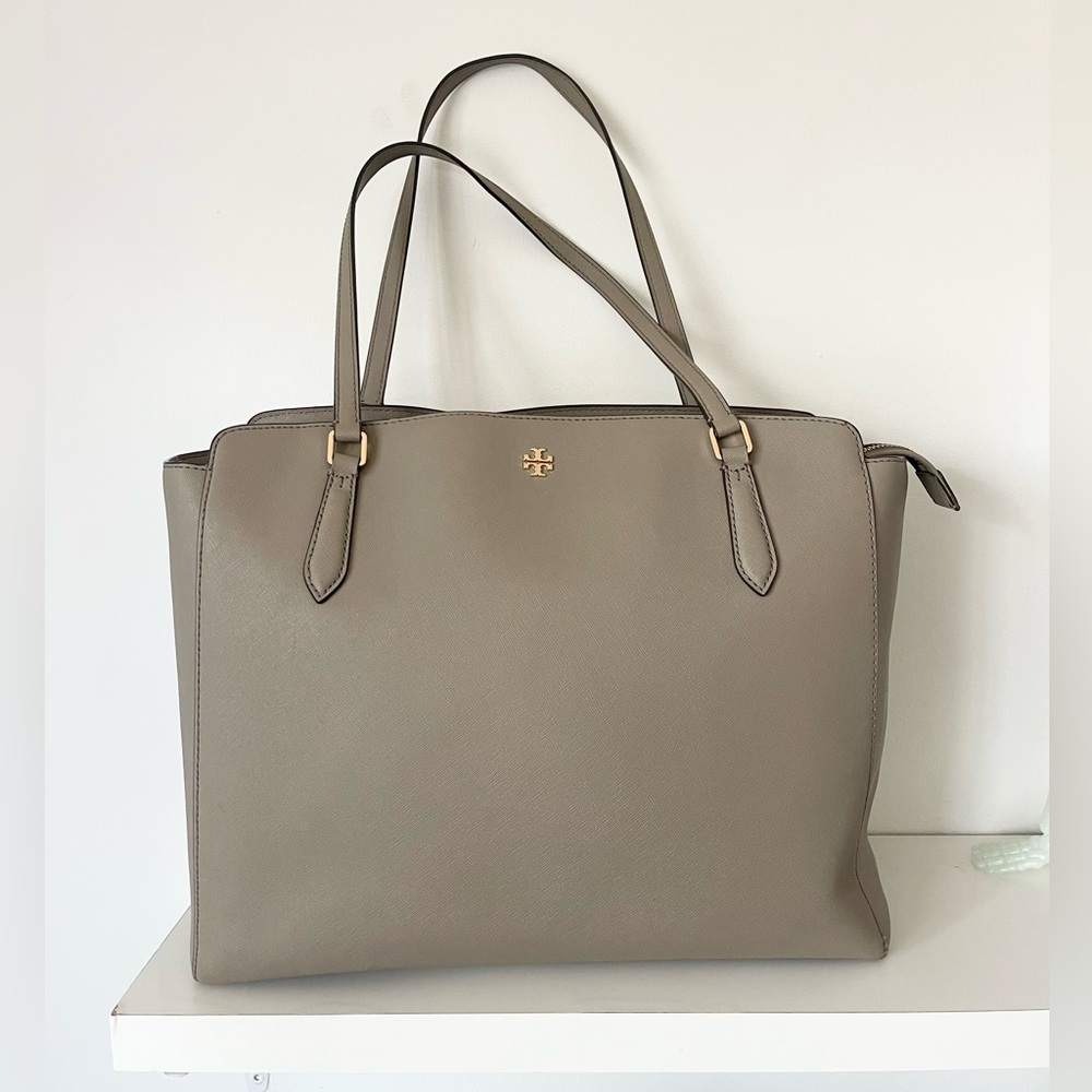 Tory Burch Taupe Saffiano Leather Tote